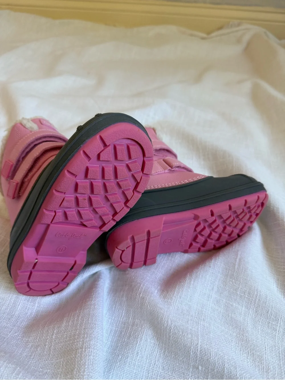 Cat & Jack Pink and Gray Snow Boots with Faux Fur Trim